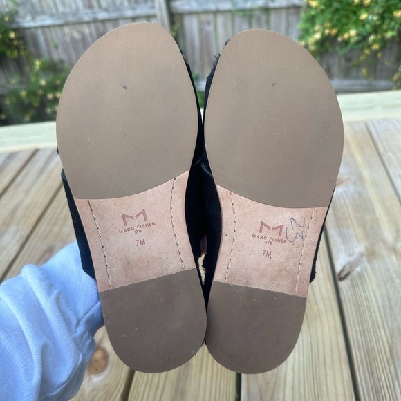 Marc Fisher LTD Canna Suede Leather Upper Sheep Skin Shearling Slip On Sandals - Picture 6 of 8